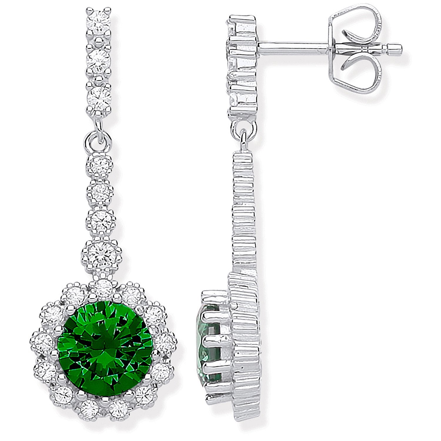 Silver Round Green Cubic Zirconia Long Drop Earrings - Fine Ring - Certified Authentic – Luxury Jewellery by Imperial